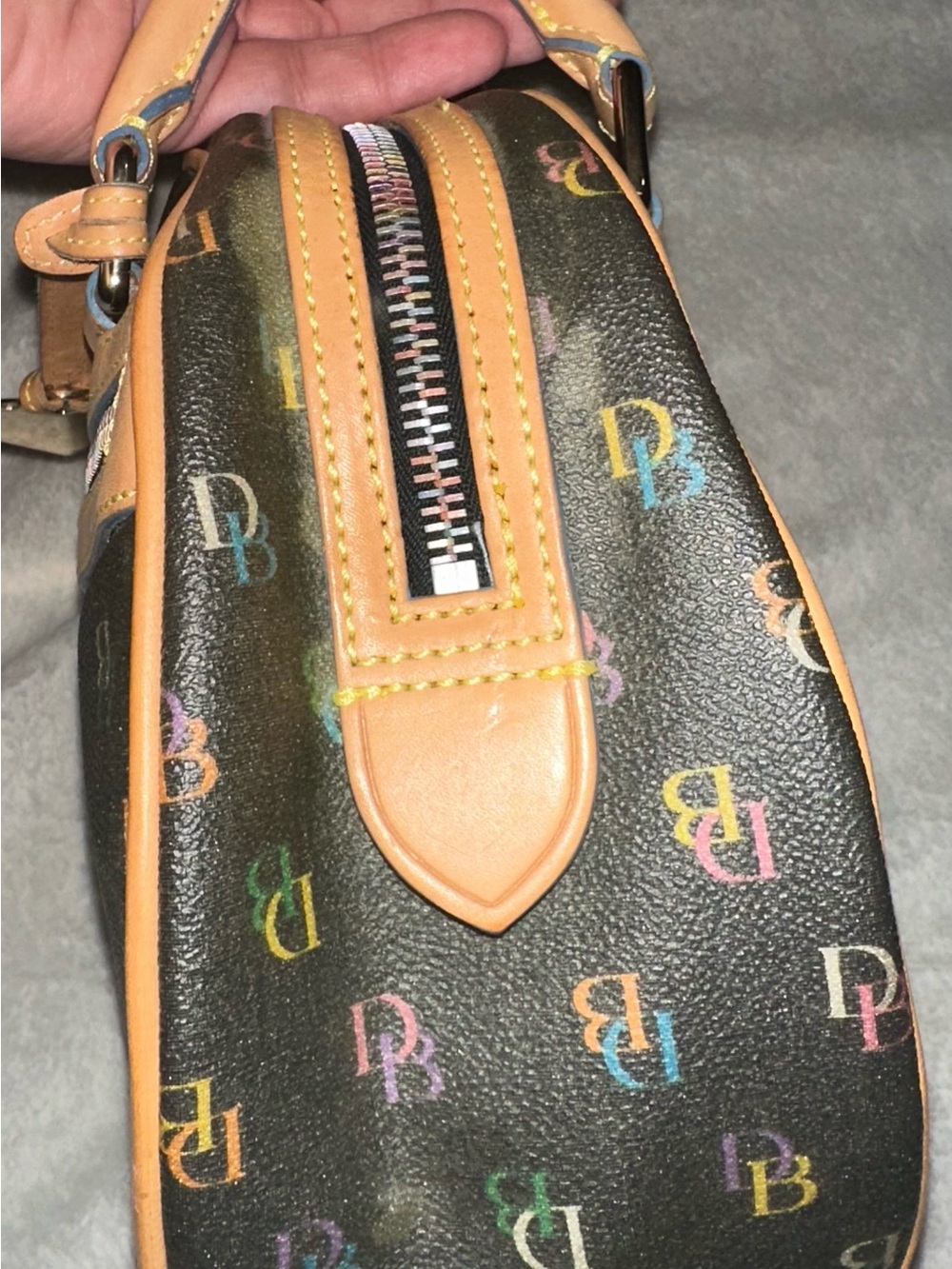 Vintage Dooney & Bourke Black Multicolor DB Logo Mini Satchel with Tan Trim - Picture 16 of 16